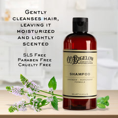 Espuma cremosa del champú C.O. Bigelow Lavanda Menta para cabello suave.