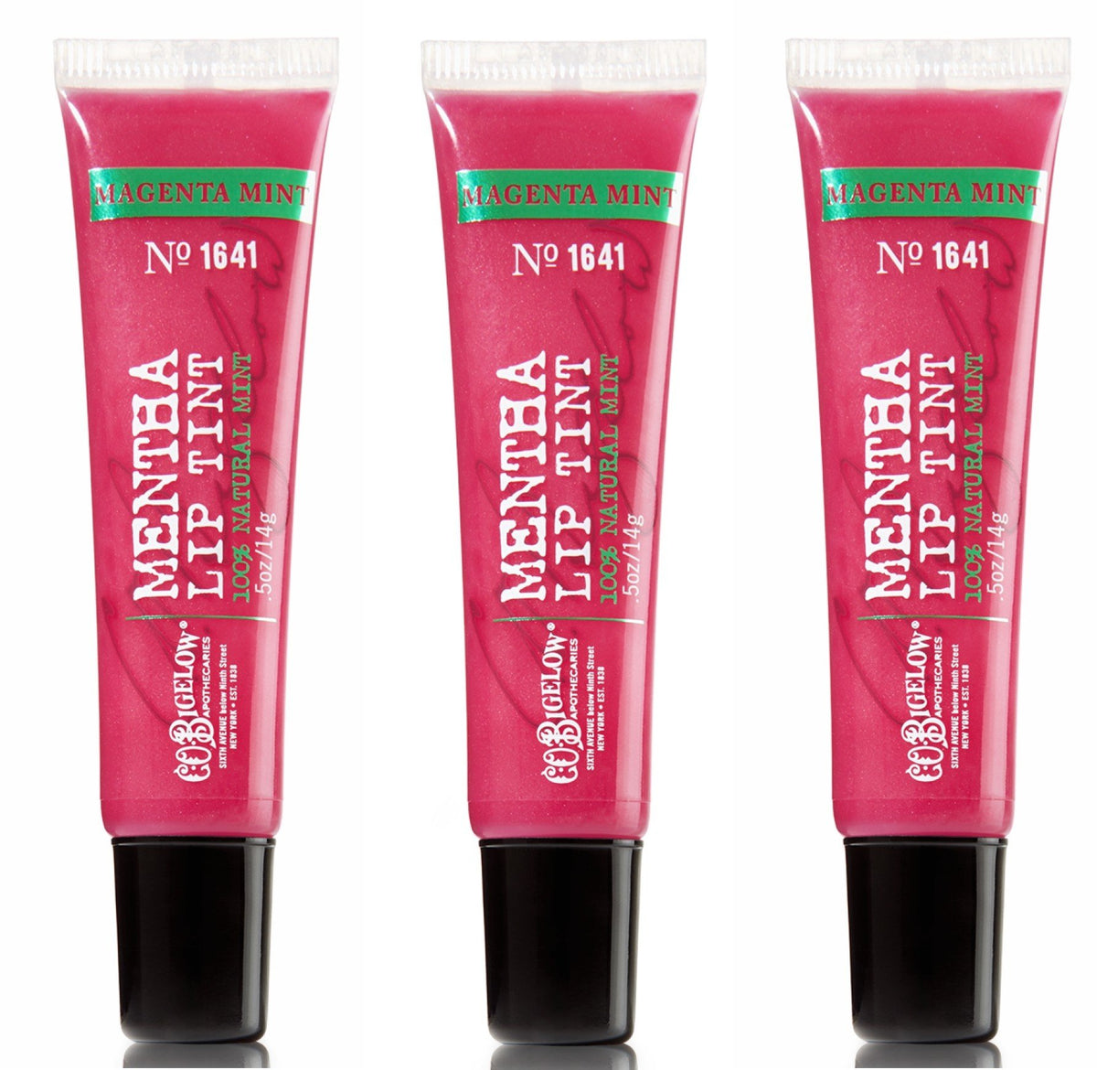 C.O. Bigelow Mentha Lip Tint 3-pack with sheer magenta mint shade and cooling sensation