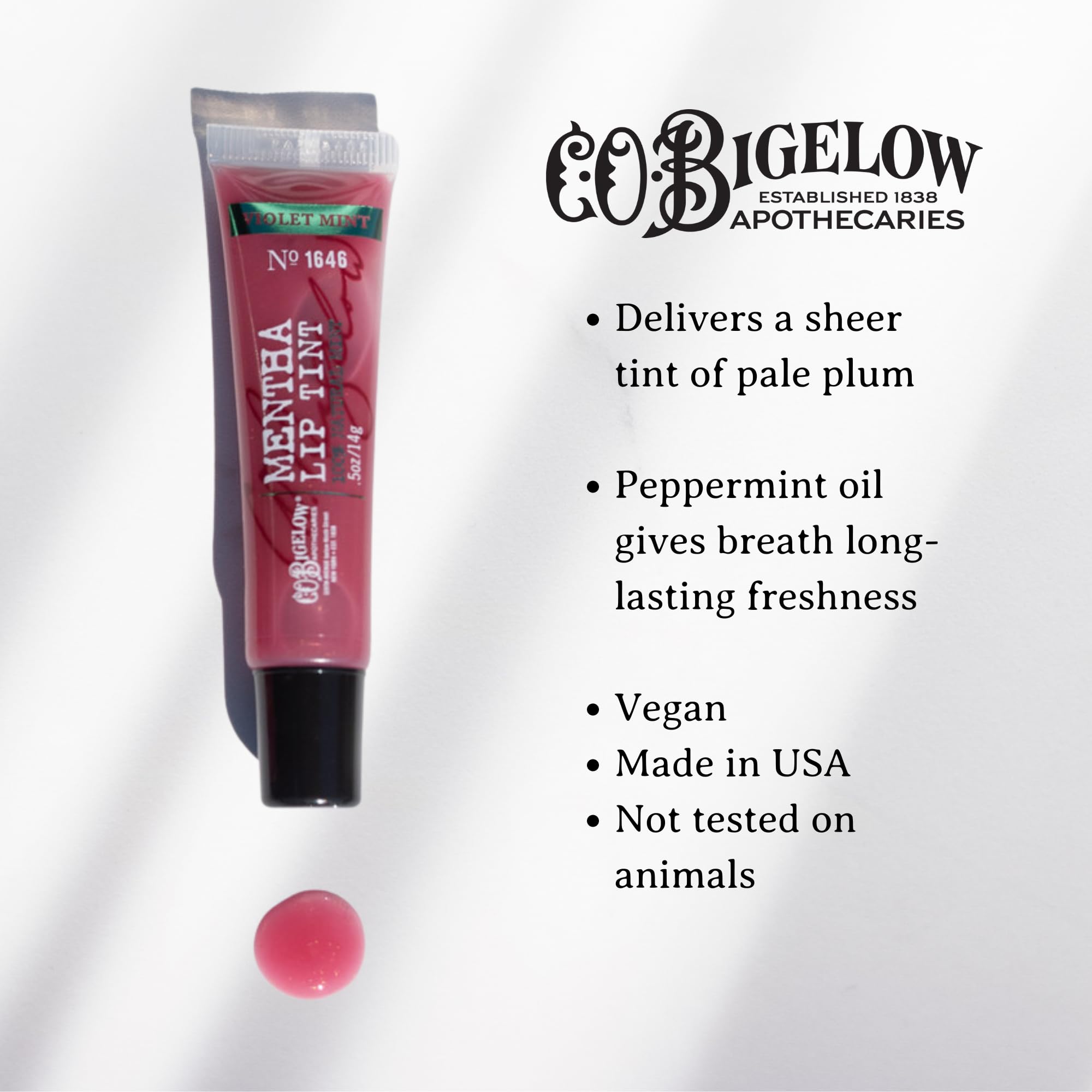 Brillo alto en labios con C.O. Bigelow Plum Mentha Lip Tint.