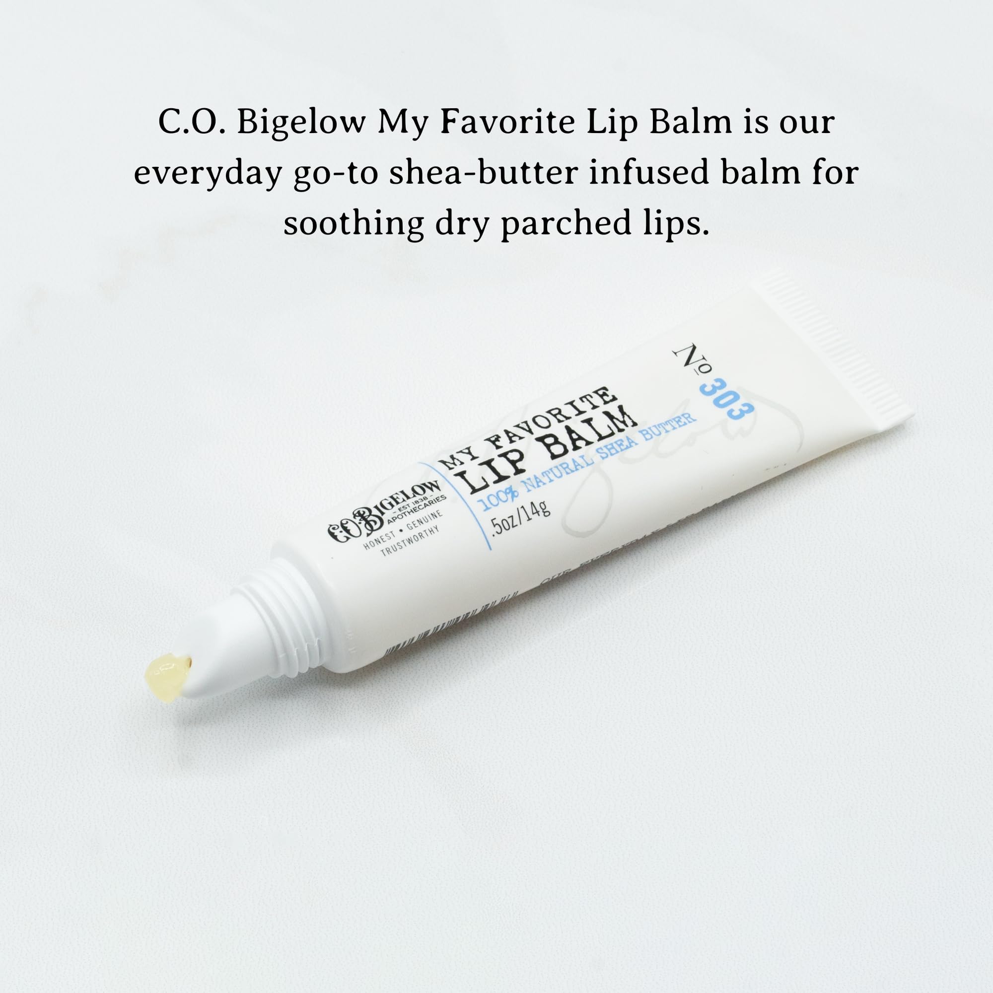 C.O. Bigelow bálsamo-labial con manteca de karité y aceite de jojoba para labios suaves.