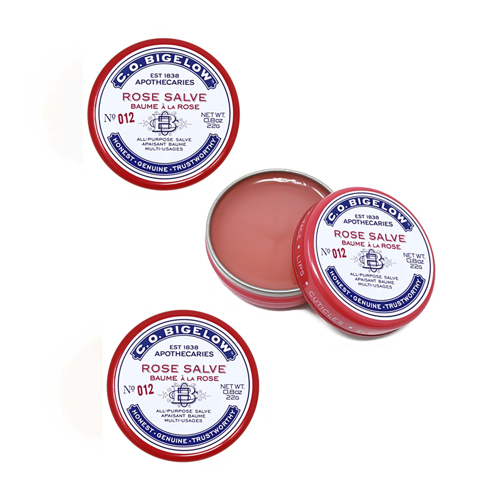 C.O. Bigelow Rose Salve Tin front view for all-purpose hydration.