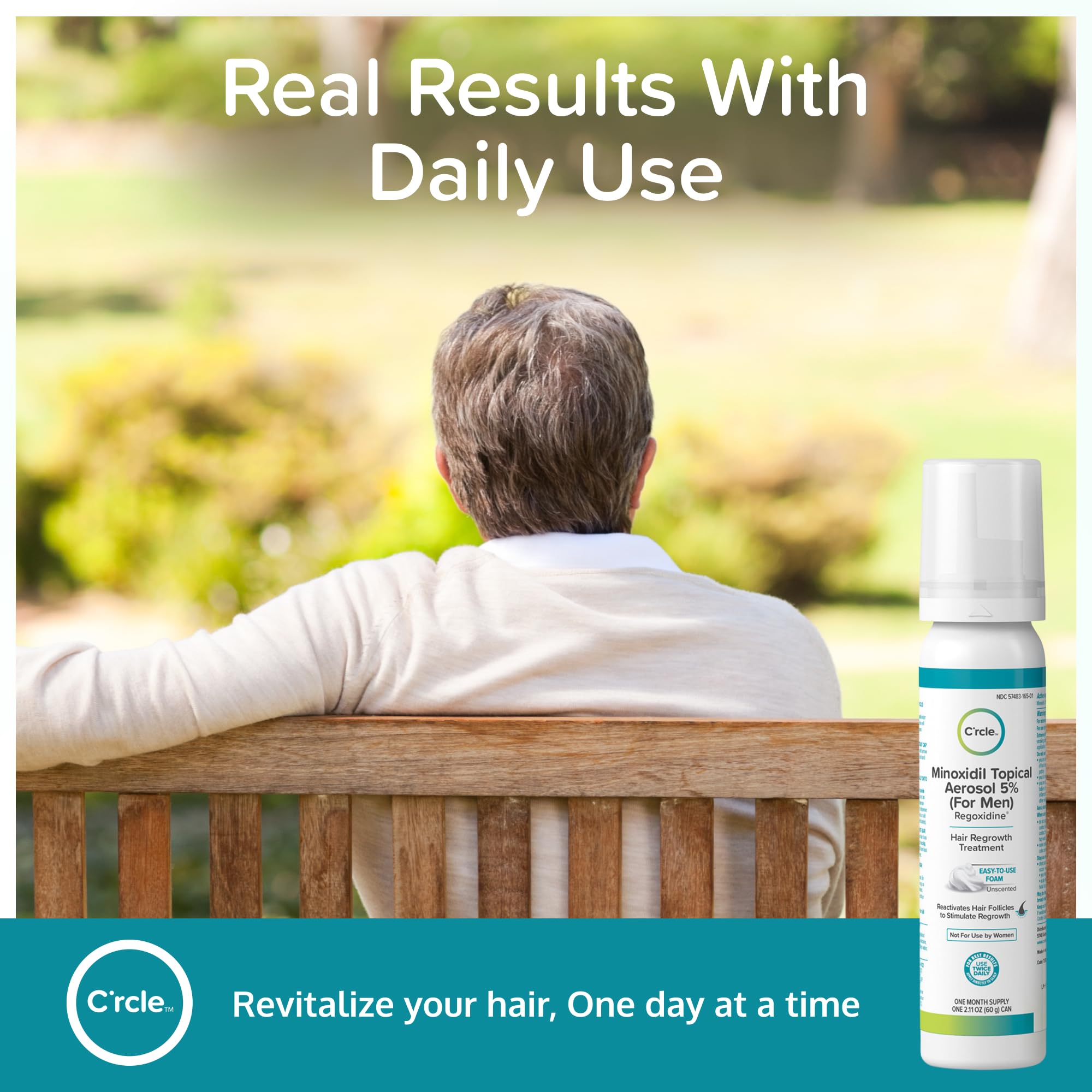 C'rcle Minoxidil Foam 5% aplicación diaria para el cuero cabelludo.
