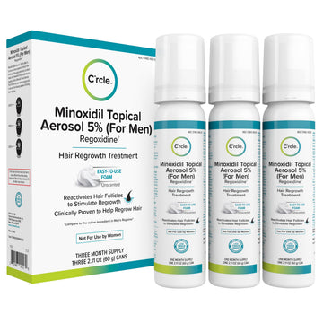 C'rcle Minoxidil Foam 5% para hombres, envase compacto para uso diario.