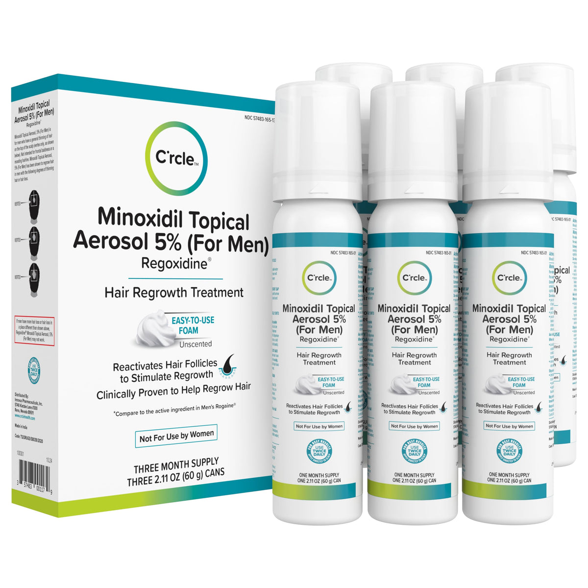 C'rcle Minoxidil hombres espuma 5% envase compacto para uso diario