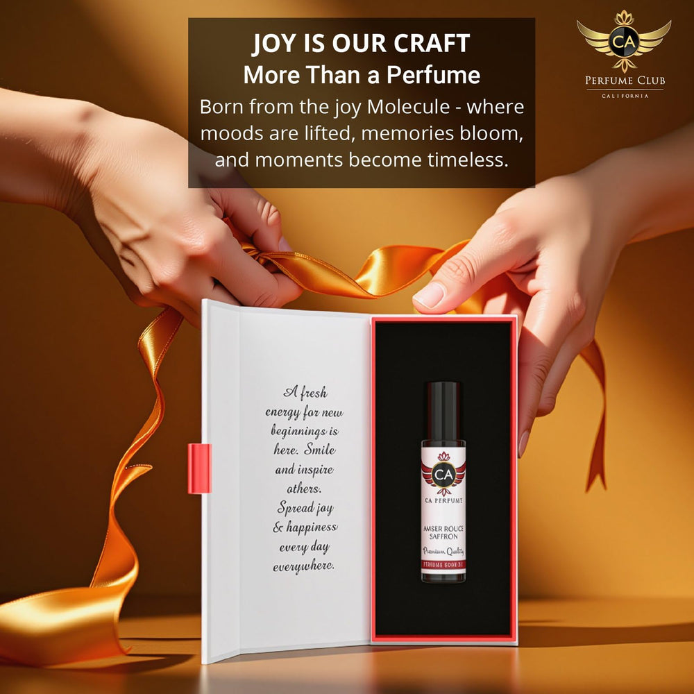 Presentación de CA Perfume Amber Rouge Saffron como regalo ideal.