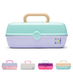 Estuche cosmético duro de Caboodles vista frontal en dos tonos marino y lavanda
