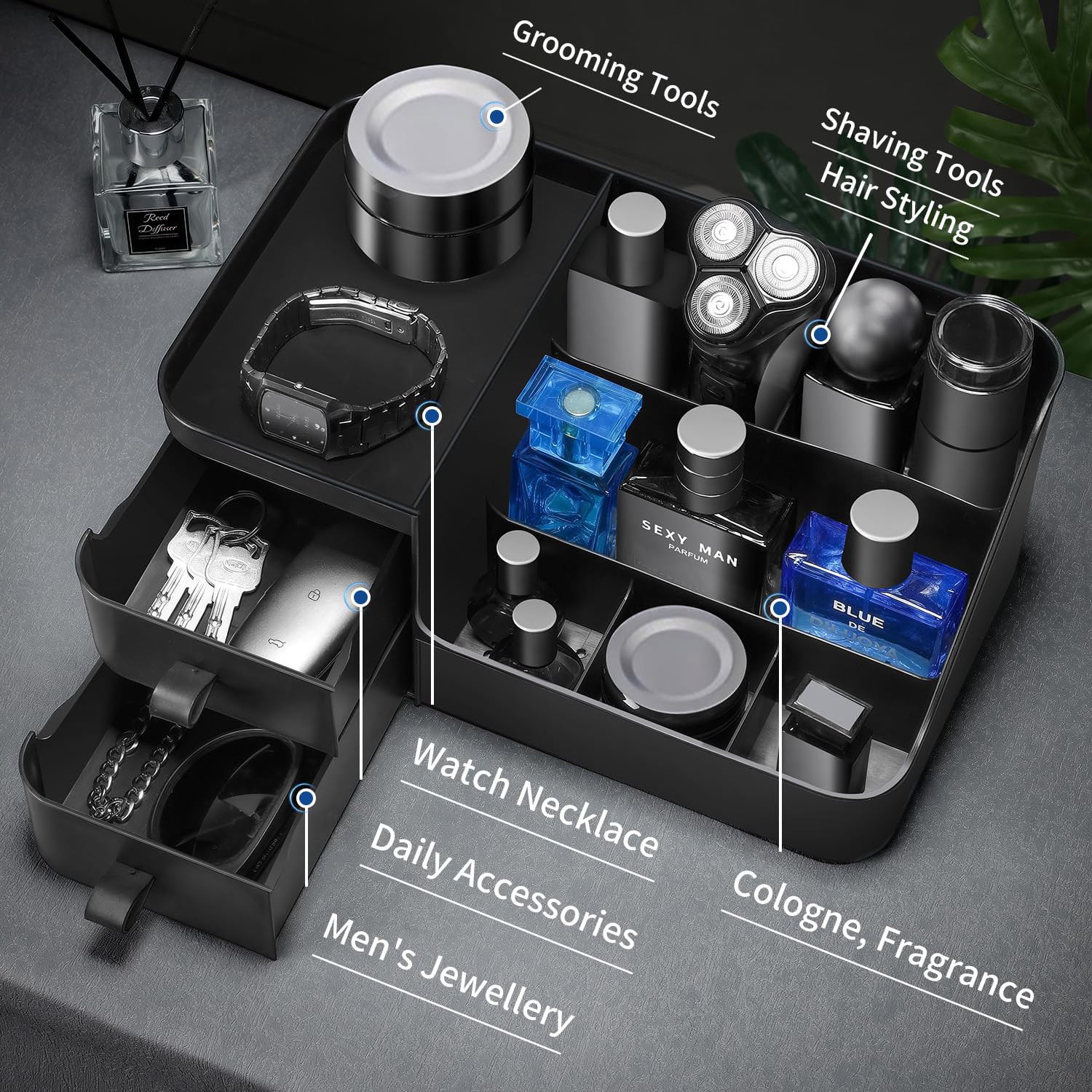 CADRSLES organizador superficie impermeable, fácil limpieza tras salpicaduras de perfume.