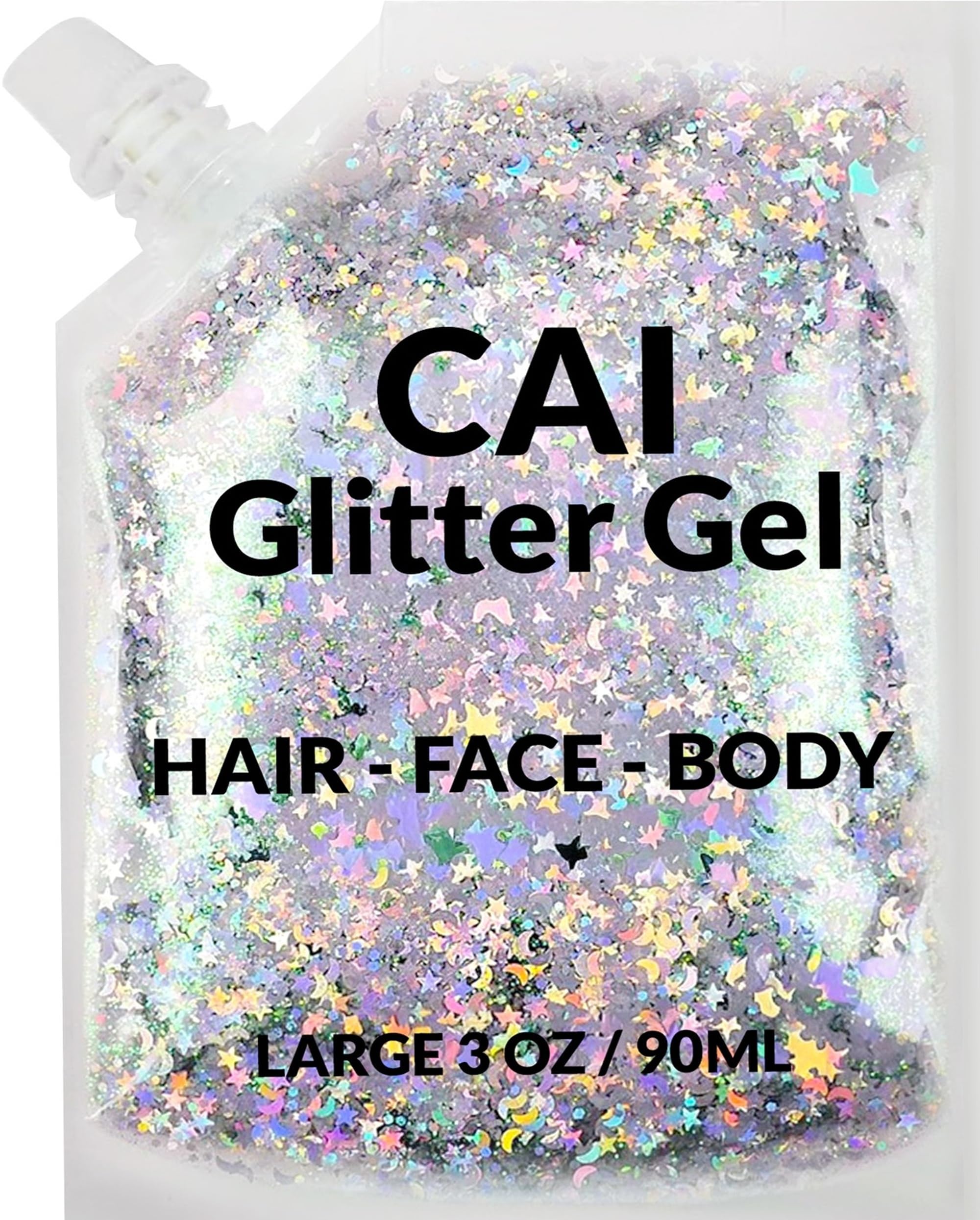 CAI BEAUTY NYC gel brillo cabello con luna y estrellas para looks festivos