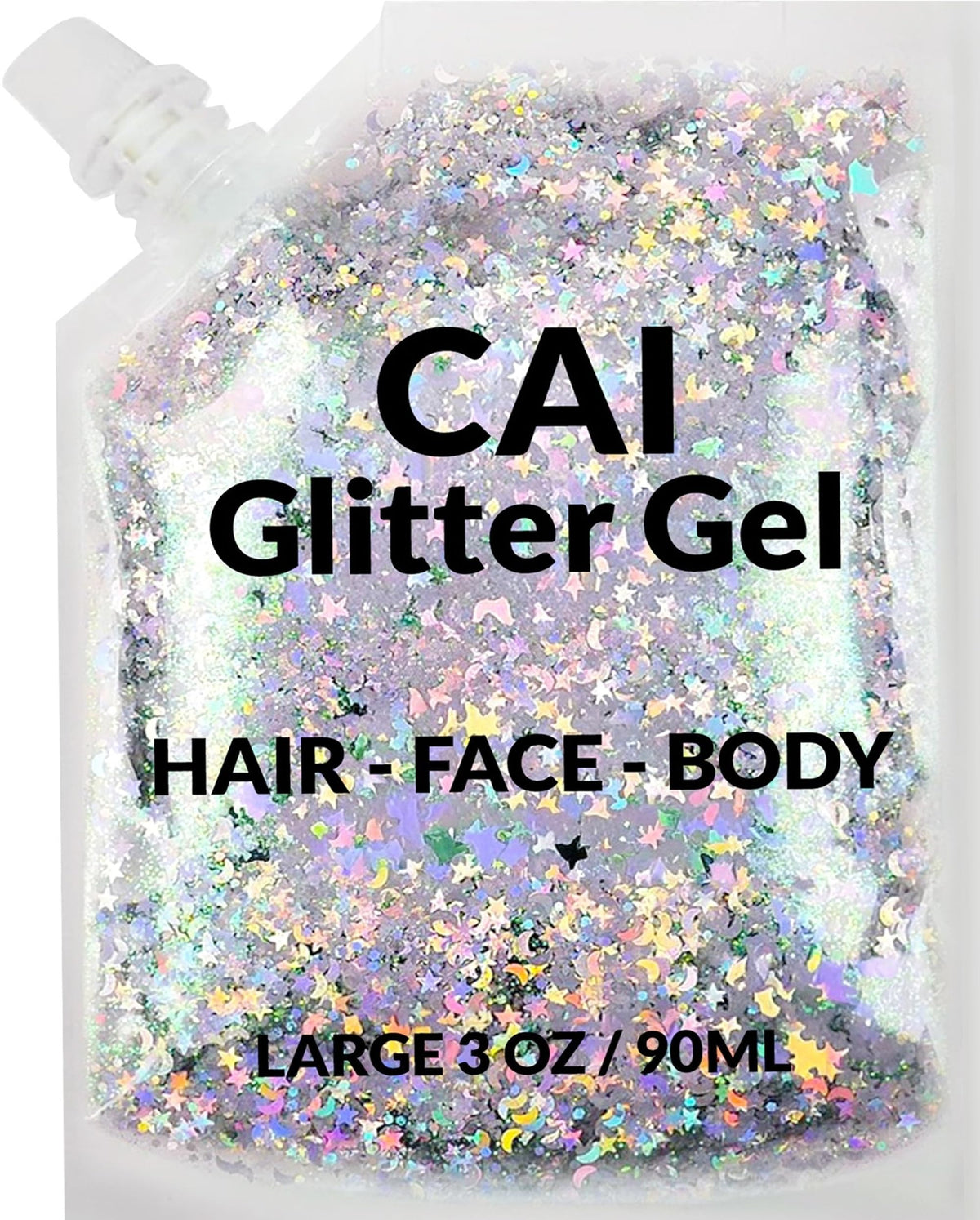 CAI BEAUTY NYC gel brillo cabello con luna y estrellas para looks festivos