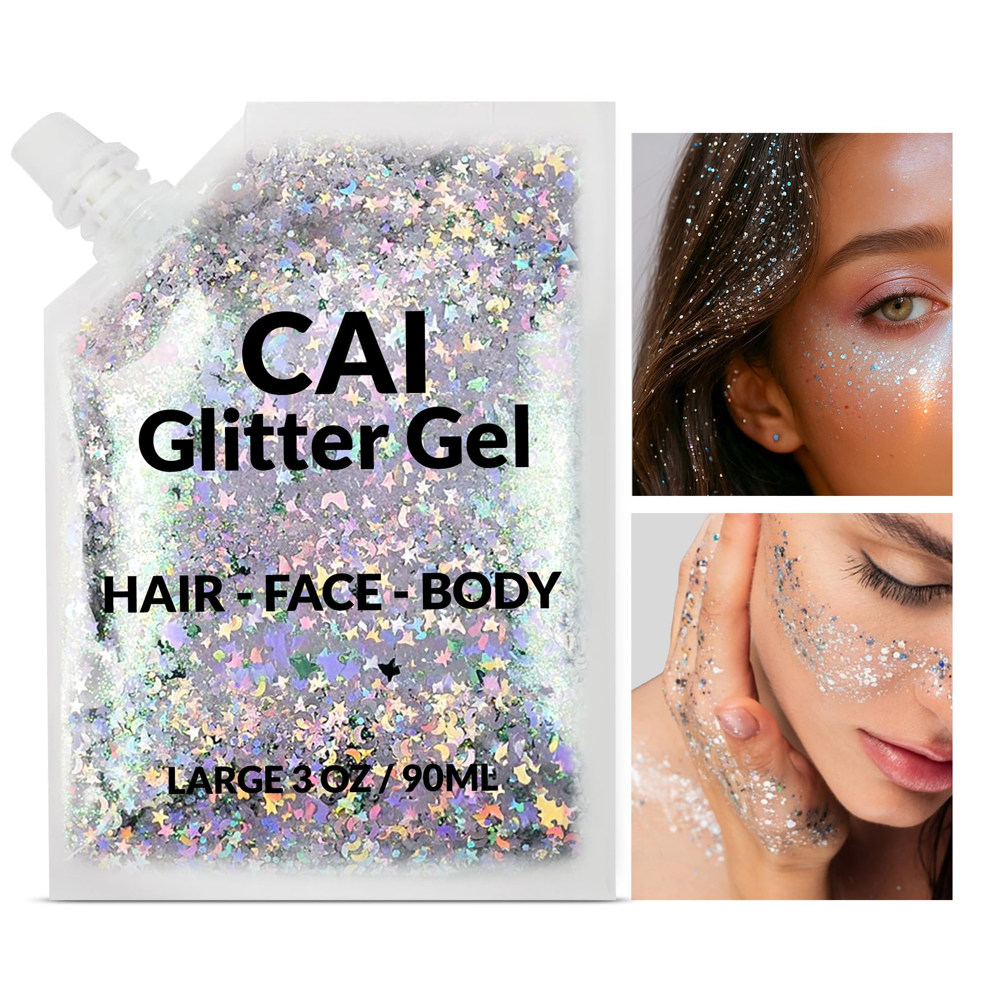 CAI BEAUTY NYC brillo rostro con luna y estrellas, ideal para Halloween