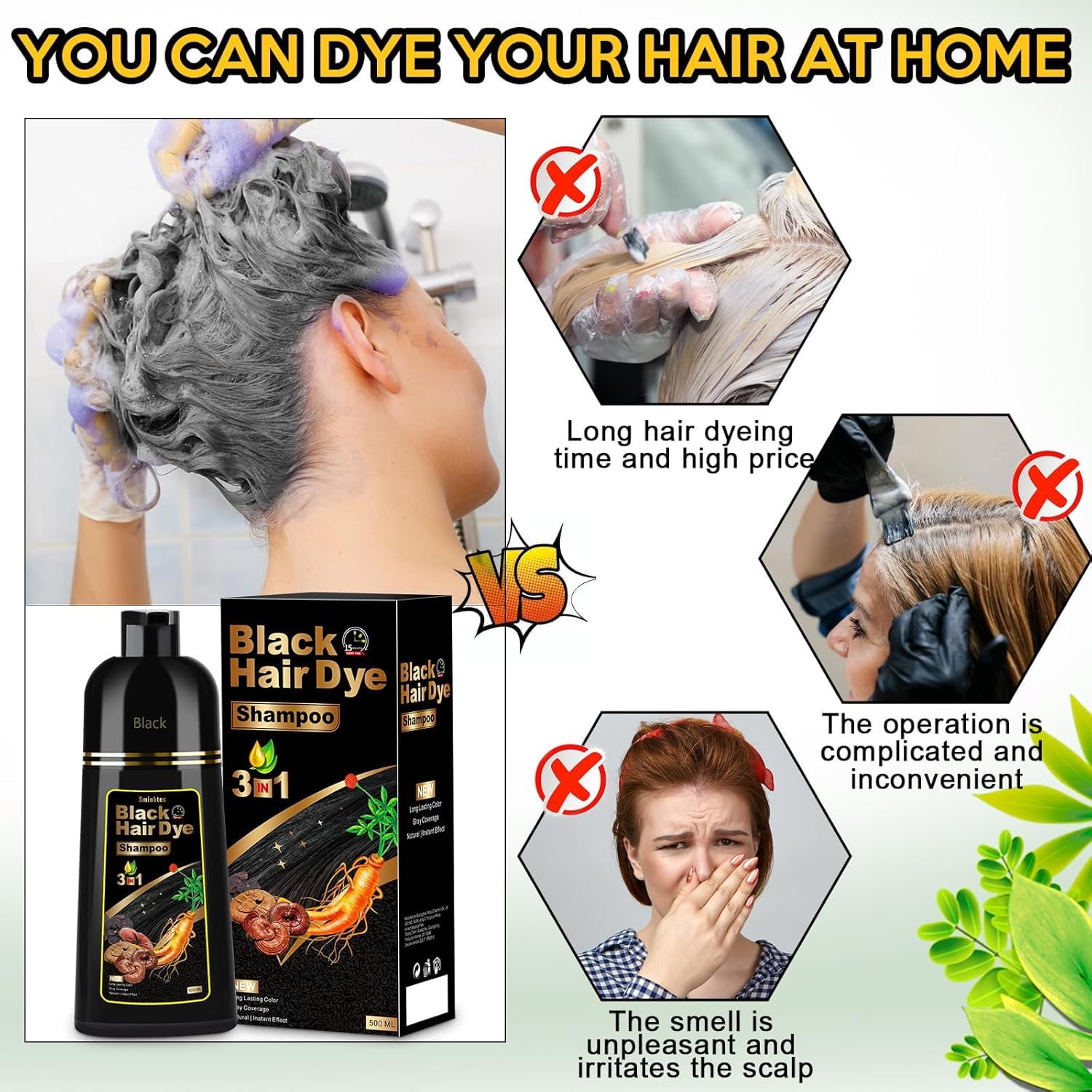 CAJPK Champú Tintado 3 en 1, cabello más saludable