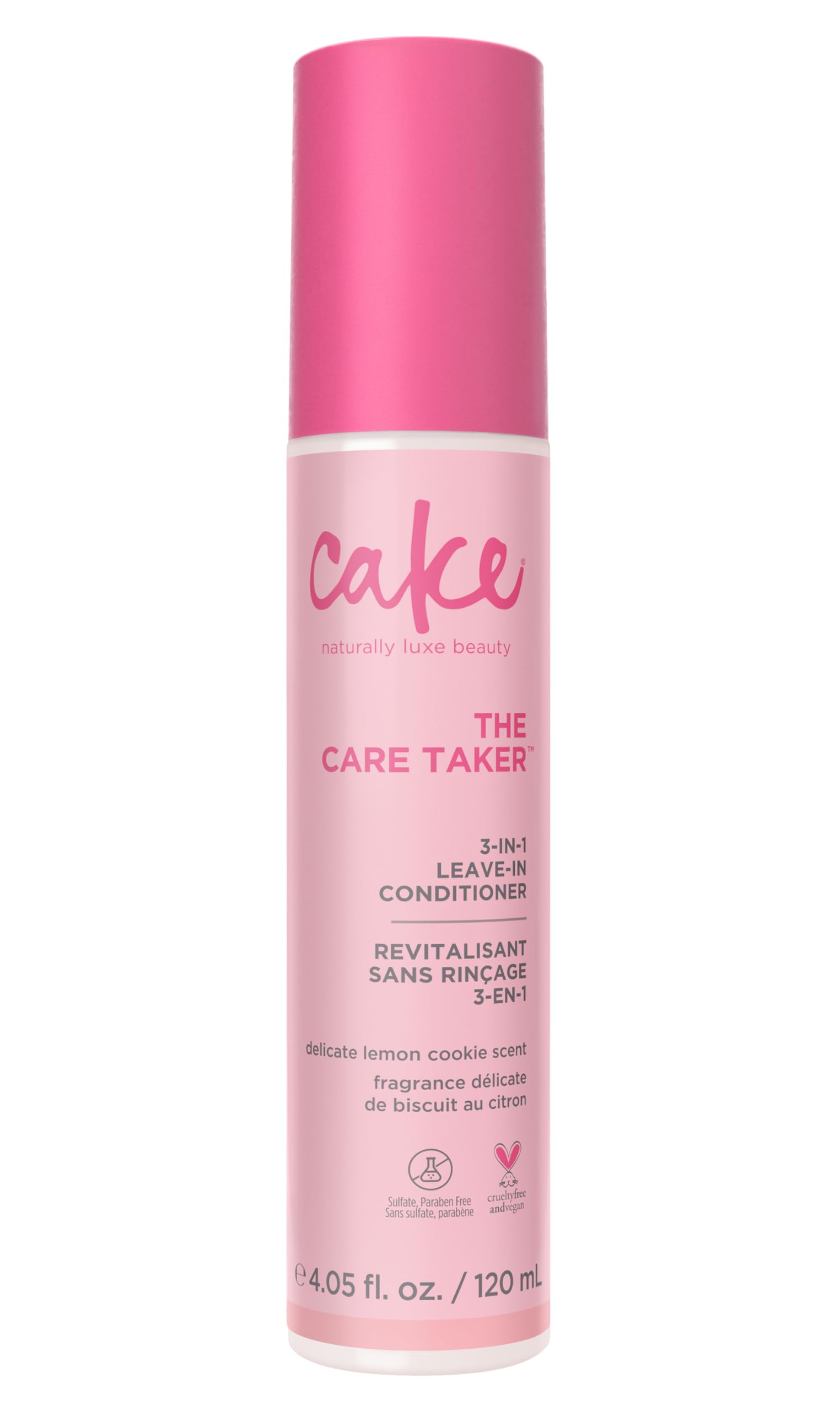 Cake Beauty Care Taker: botella de 120 ml para hidratación diaria y peinado suave.