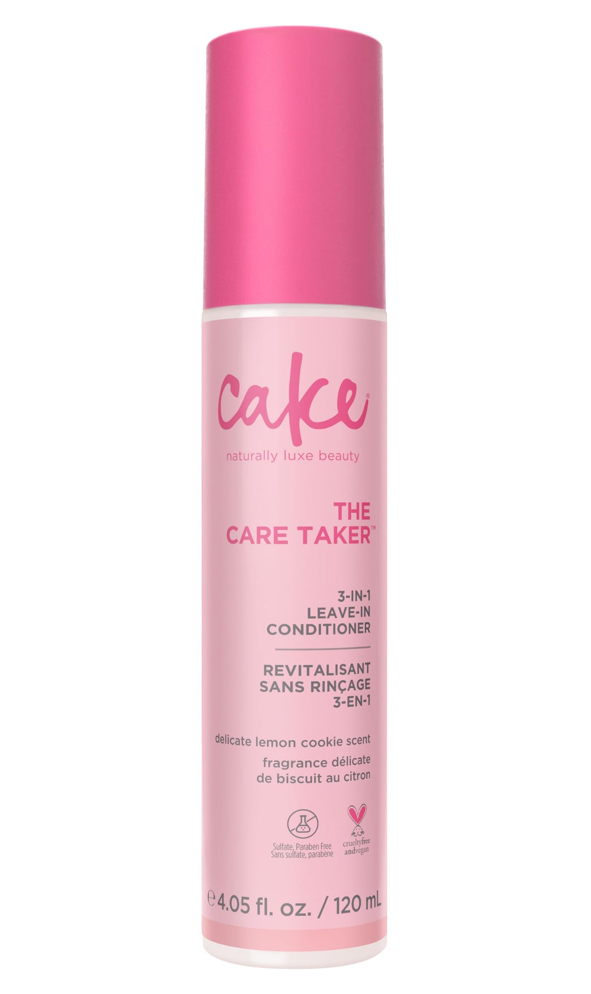 Cake Beauty Care Taker: botella de 120 ml para hidratación diaria y peinado suave.