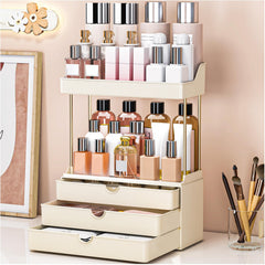 caktraie organizador de baño con tres cajones y dos niveles facilita ordenar cosméticos.