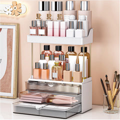 El organizador caktraie para baño con 3 cajones y 2 niveles mantiene cosméticos ordenados.