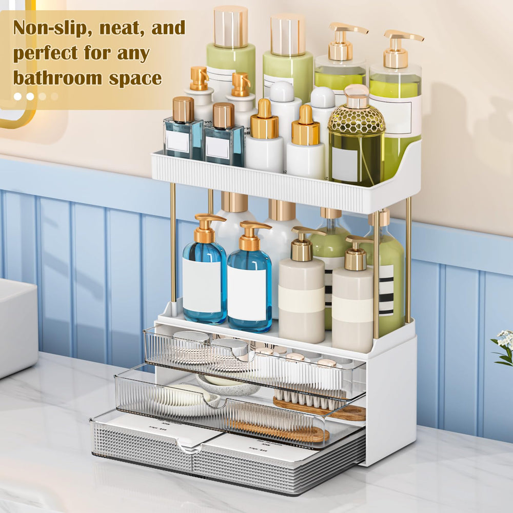 Organizador caktraie para cosméticos de dos niveles, acceso rápido a perfumes y cremas.