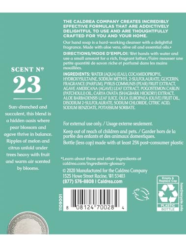 Caldrea Jabón de Manos Refill con Aloe Vera, hidratación suave.