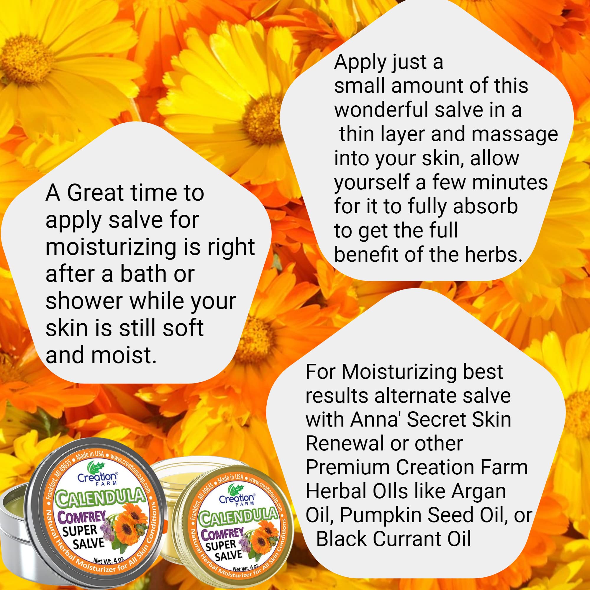 Aplicación suave para piel sensible con Calendula Comfrey Salve.