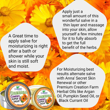 Aplicación suave para piel sensible con Calendula Comfrey Salve.