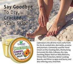 Calendula Comfrey Salve, textura cremosa lista para hidratar piel.