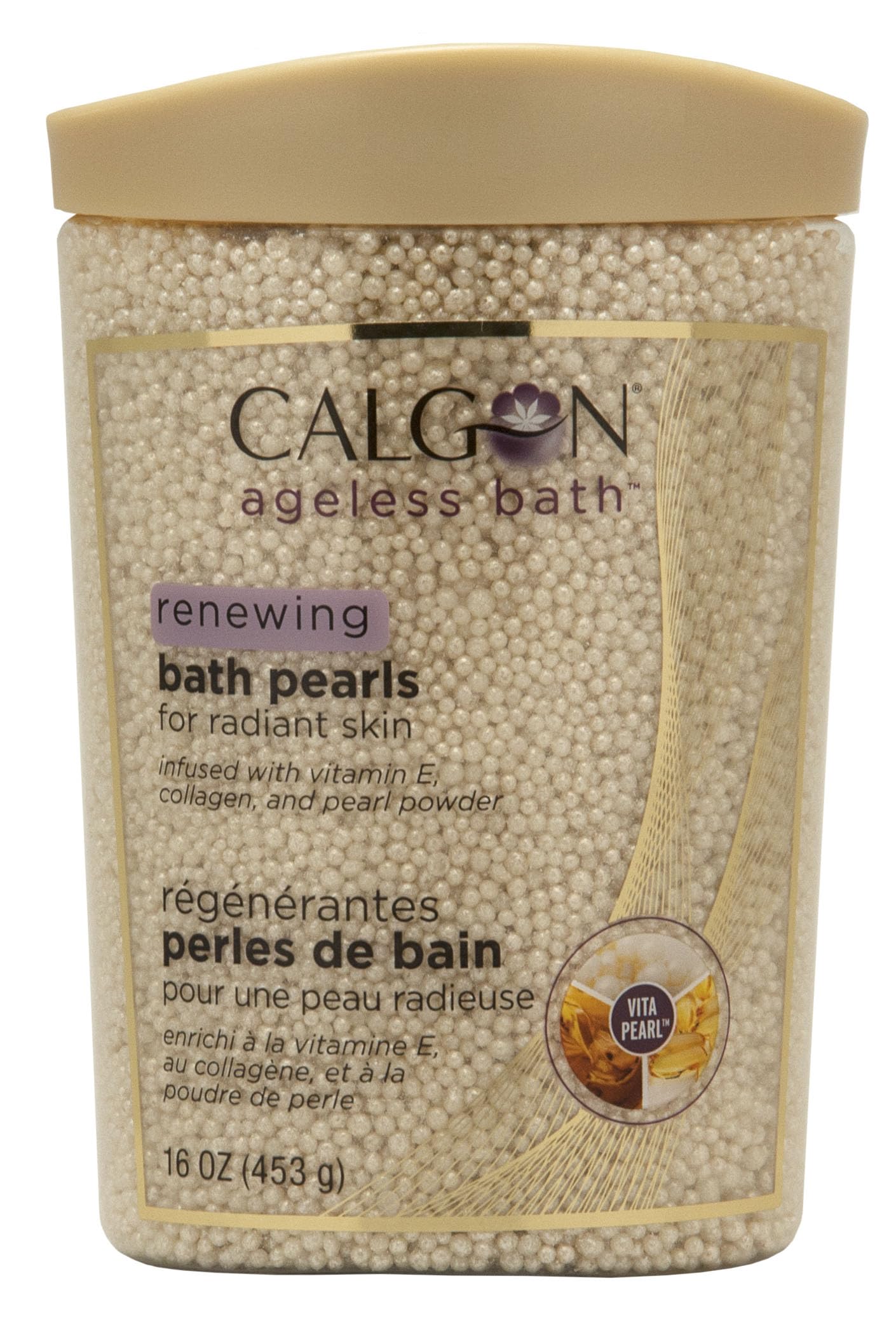 Calgon Ageless Renewing Pearls en botella, experiencia de baño lujosa para relajación diaria