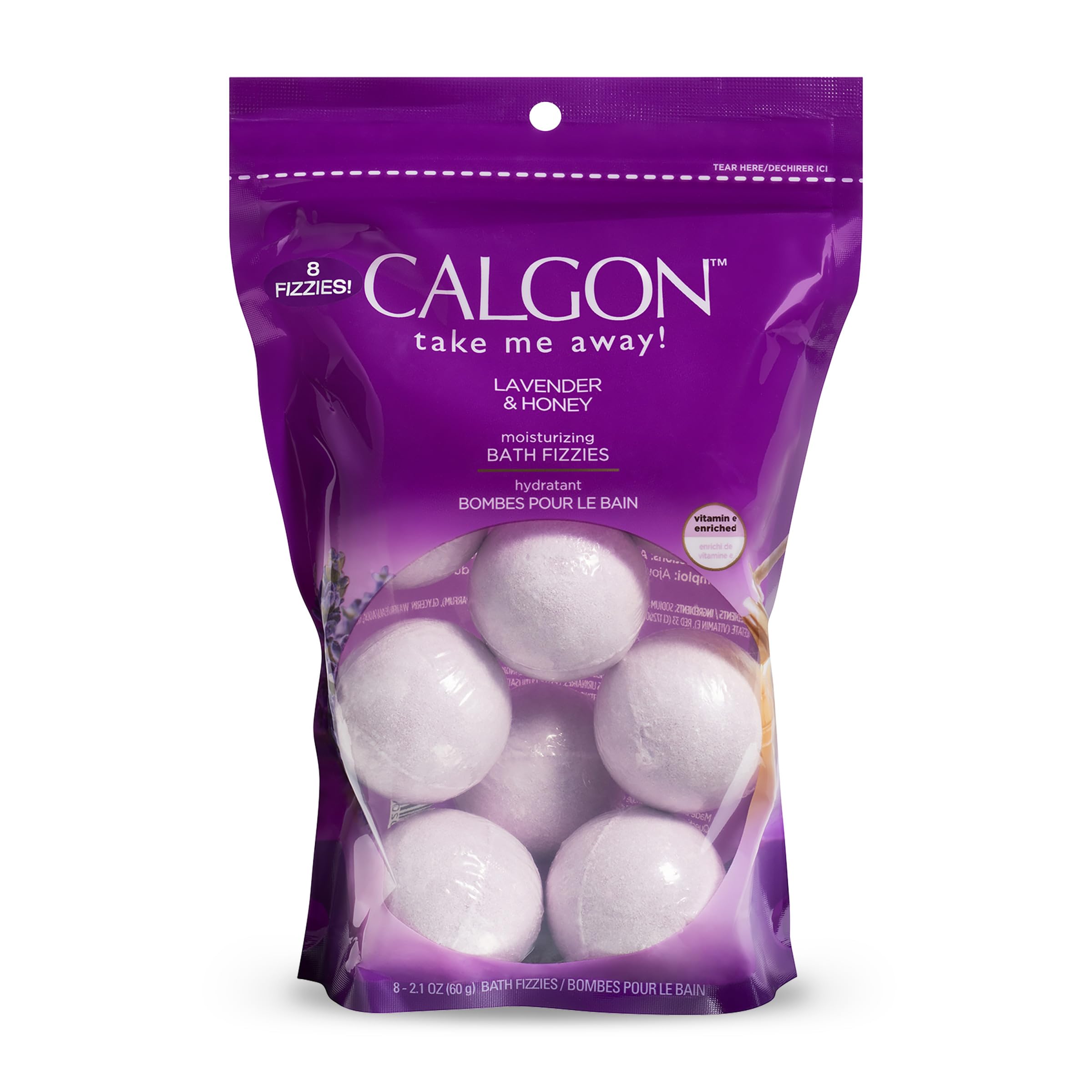 Calgon Bombas de Baño Lavanda Miel, frontal del envase, experiencia relajante