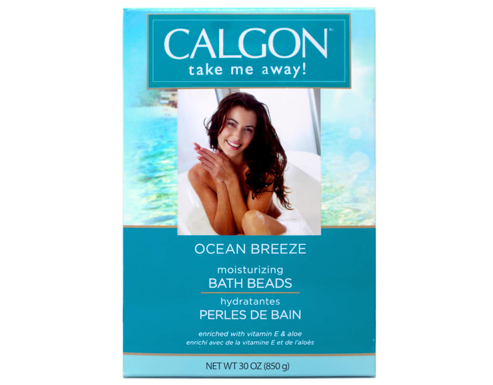 Calgon Ocean Breeze bath beads soften bathwater for silky skin.