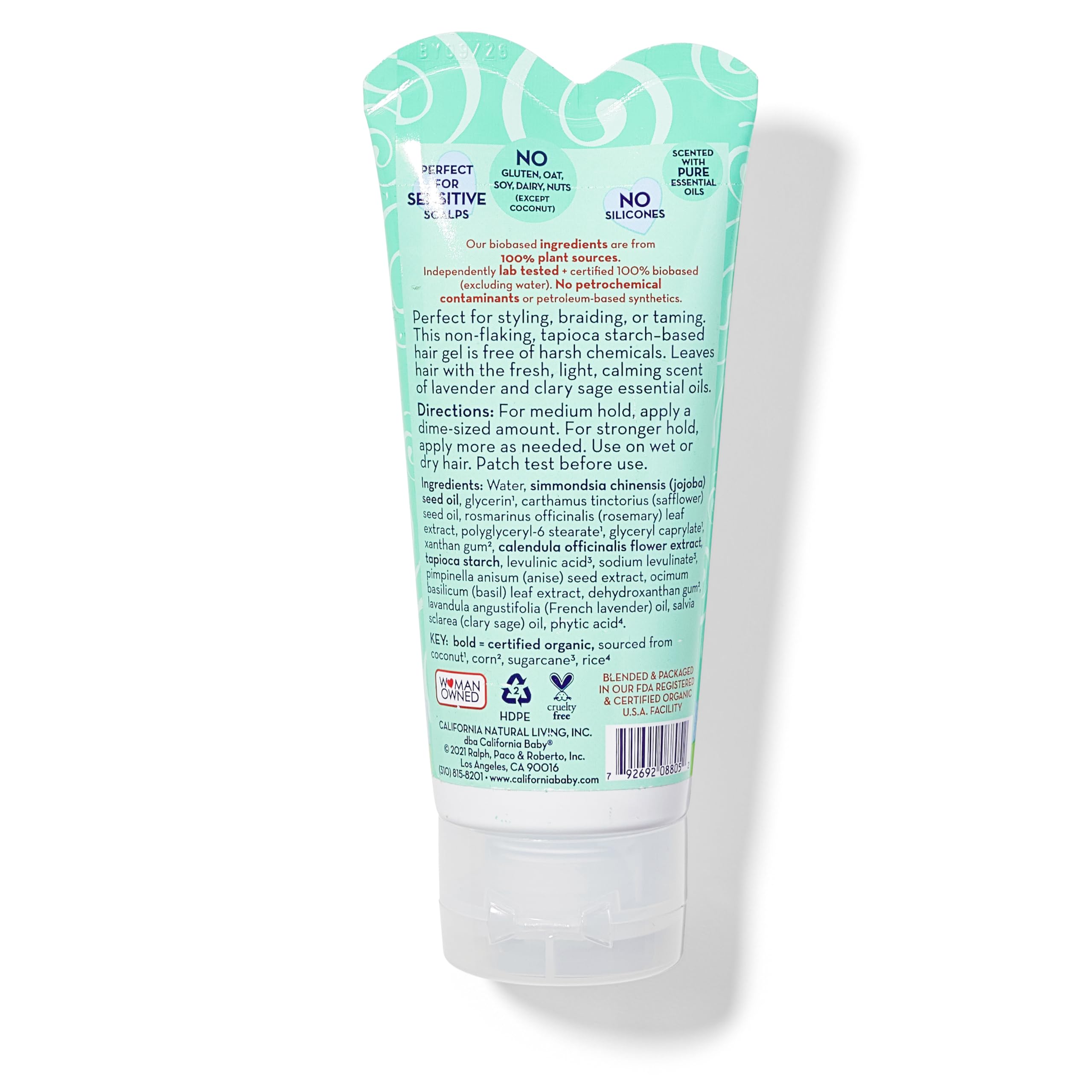 California Baby gel para cabello de niños, textura suave, control de peinado.