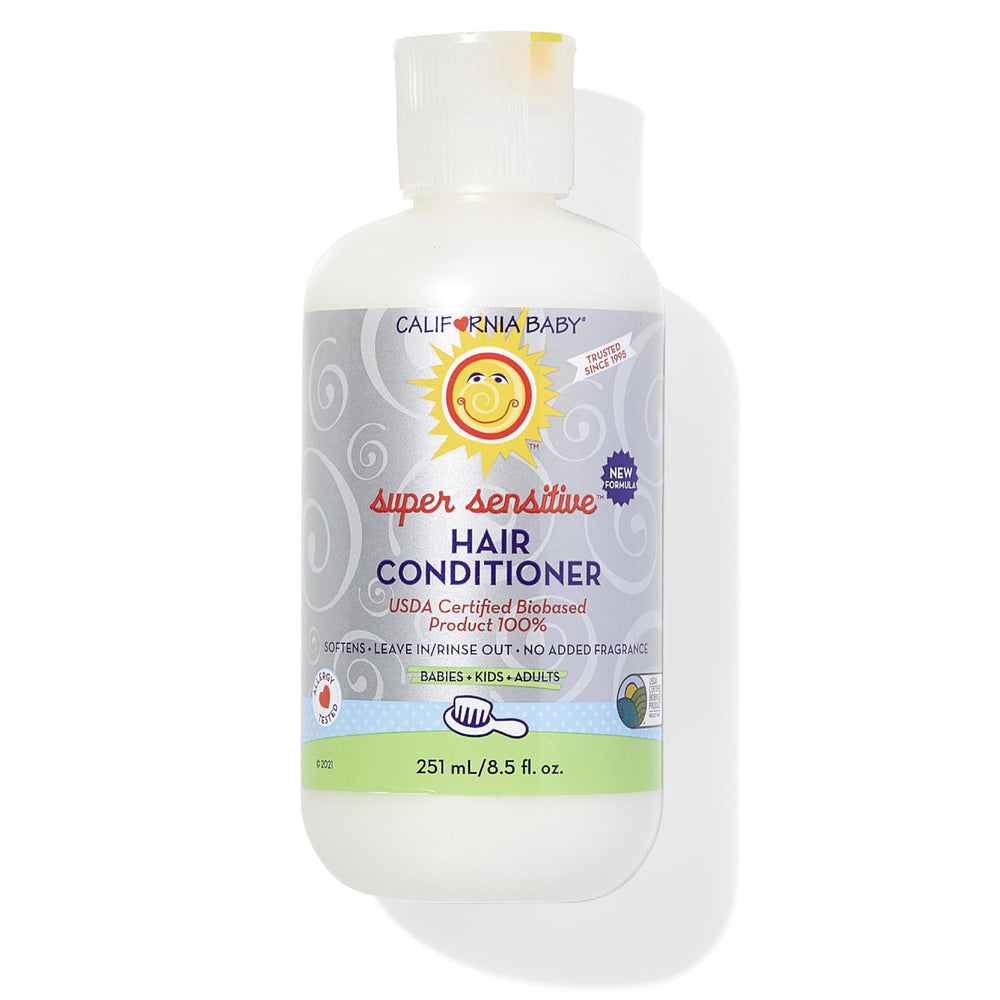 California Baby Super Sensitive Acondicionador para cabello, bote visible, suaviza y facilita el peinado diario