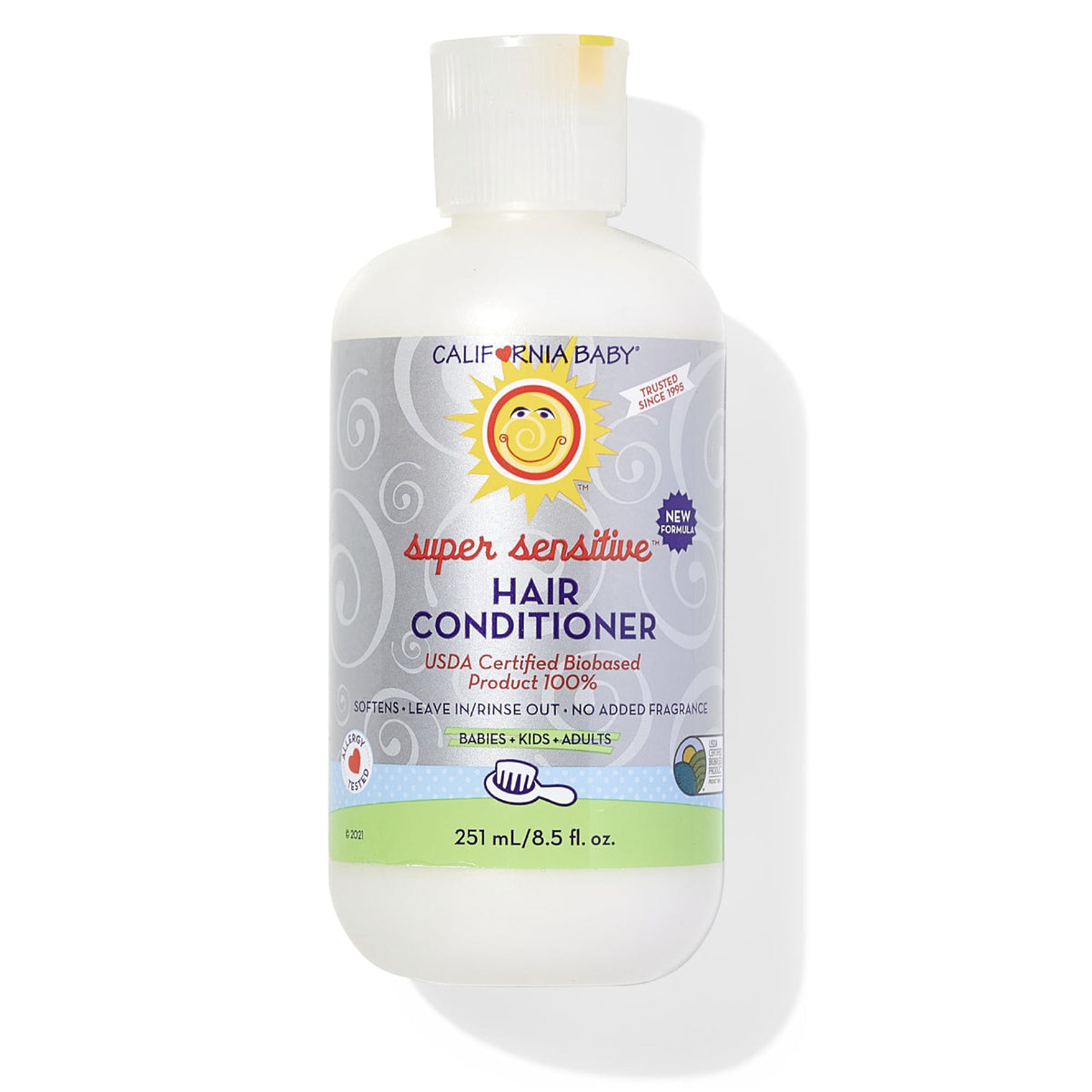 California Baby Super Sensitive Acondicionador para cabello, bote visible, suaviza y facilita el peinado diario