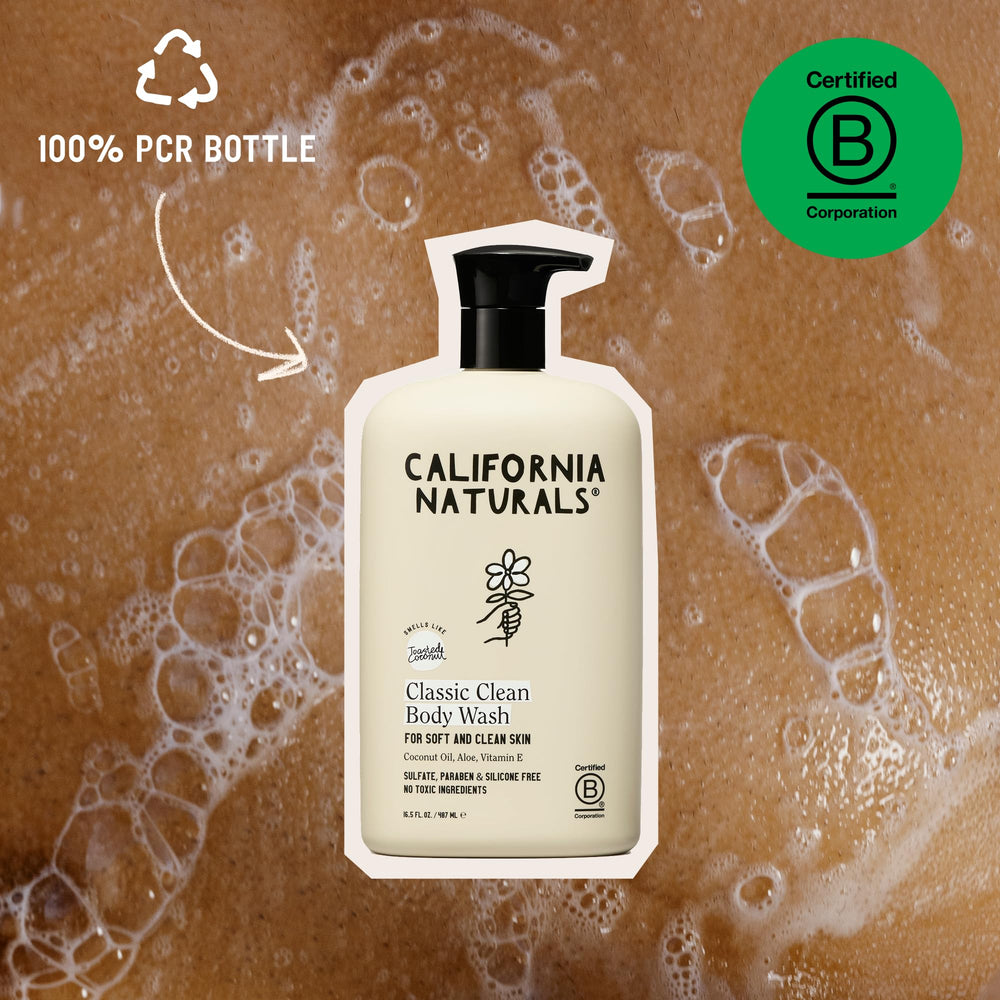 California Naturals Body Wash with shea butter supports soft, supple skin.