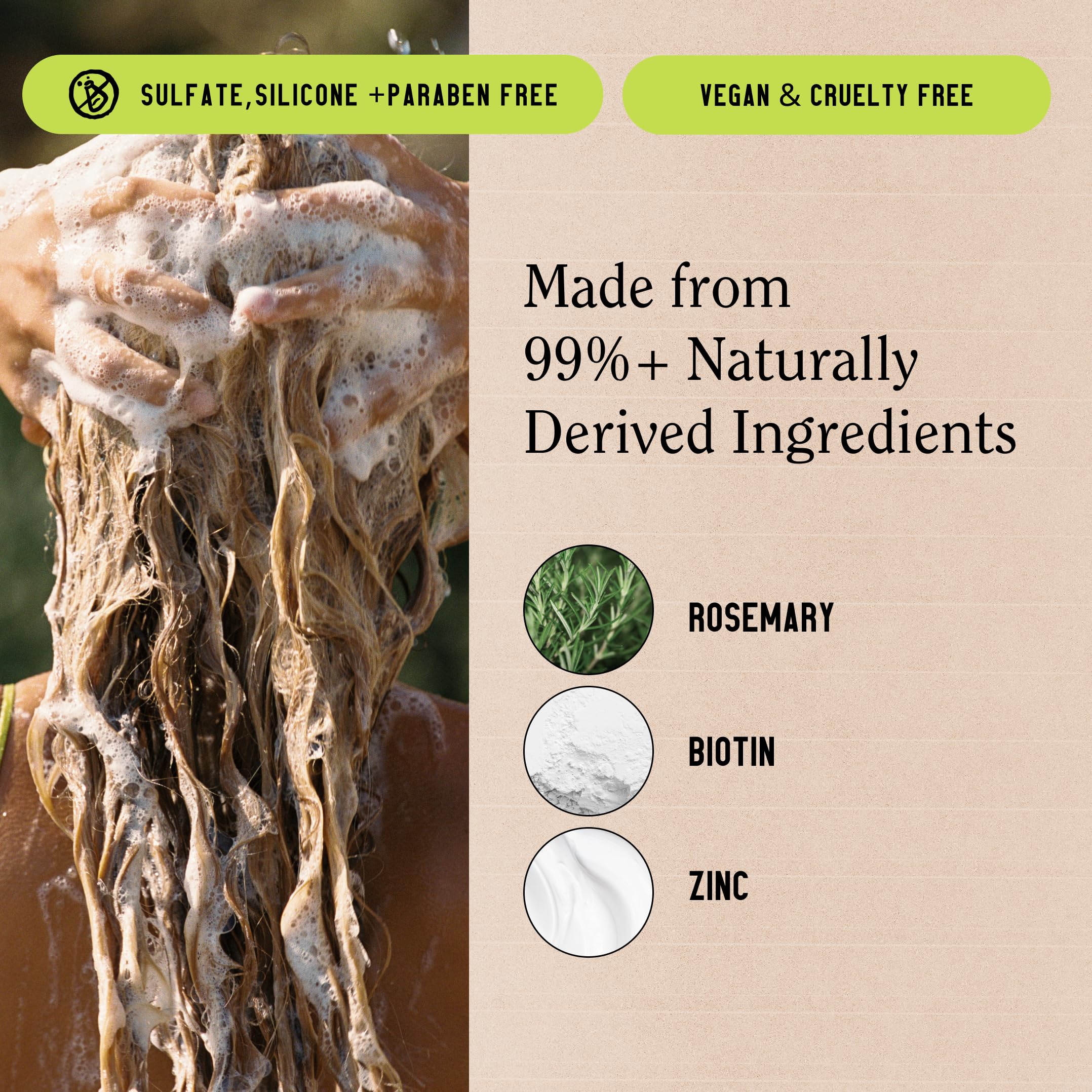 Etiqueta de California Naturals Re:GRO Shampoo y lista de ingredientes naturales