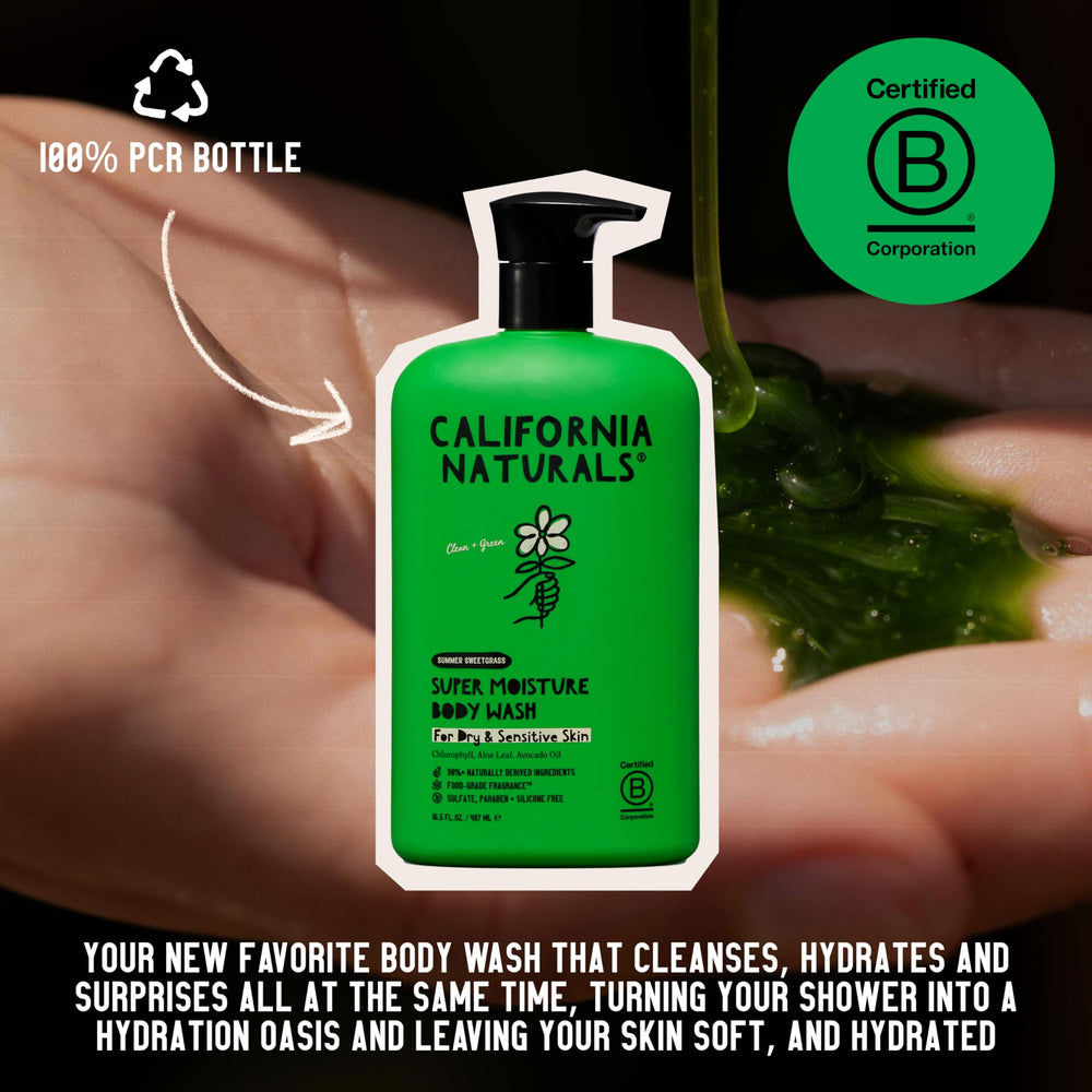 Ingredients list of California Naturals Super Moisture Body Wash highlights natural derivation.