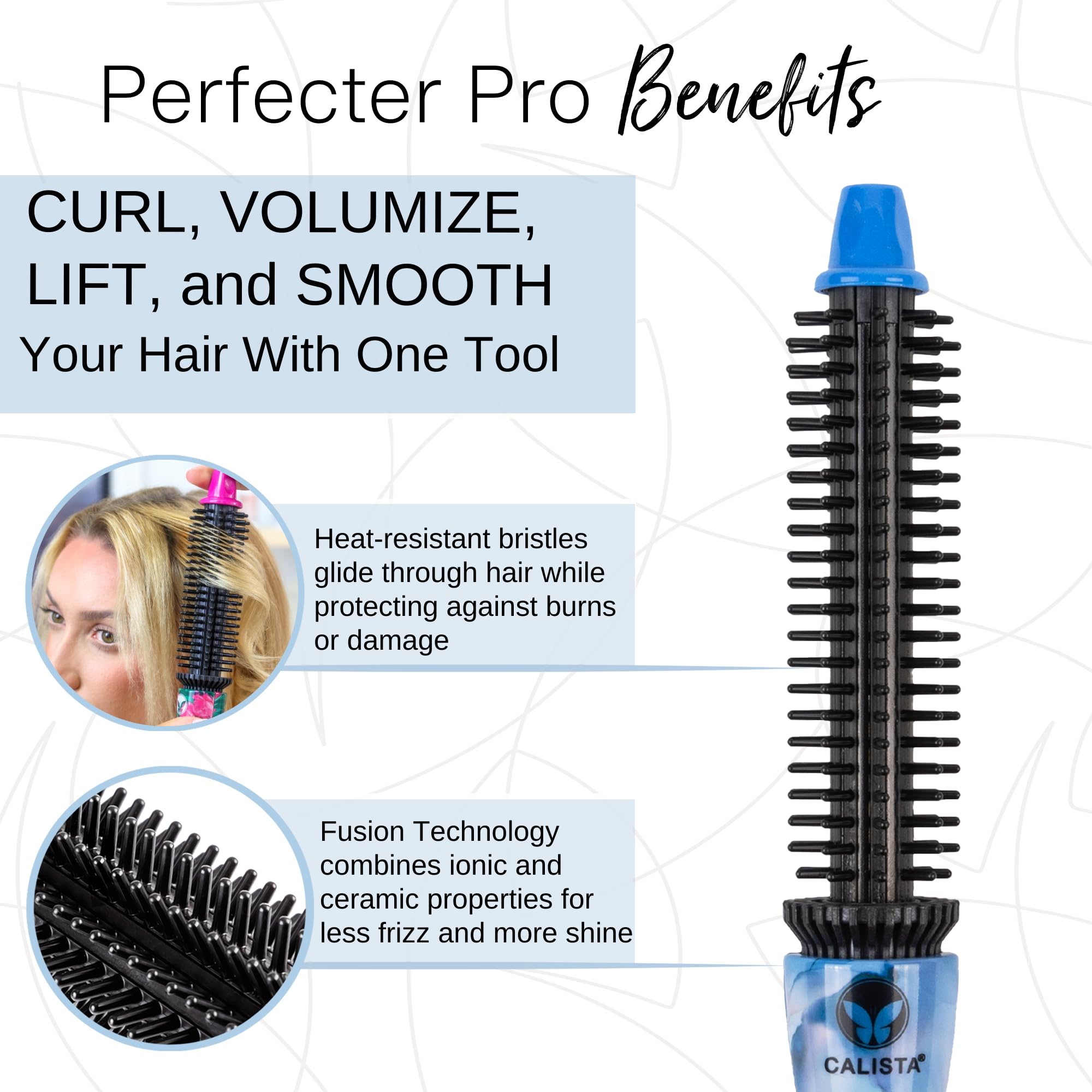 Calista Perfecter Pro tecnología de fusión iónica y cerámica para brillo y menos encrespamiento.
