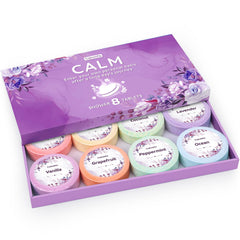 CalmNFiz bombas de ducha set 8 fragancias: aroma envolvente para relajación diaria.