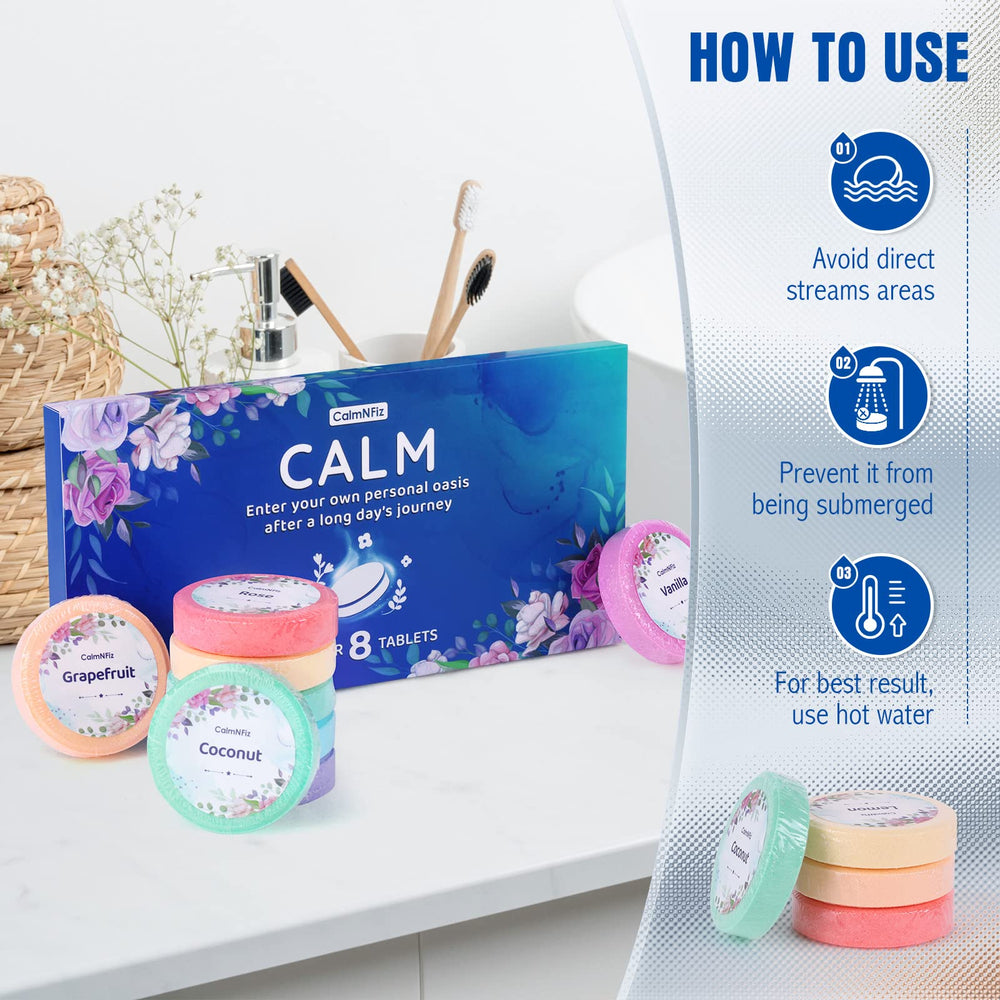 CalmNFiz tableta ducha coco: nota tropical para escapada sensorial.