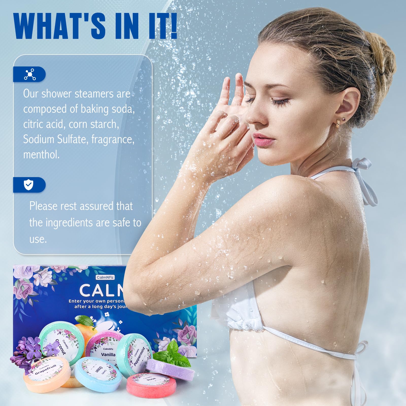 CalmNFiz tableta ducha mar: sensación marina suave para relajación.