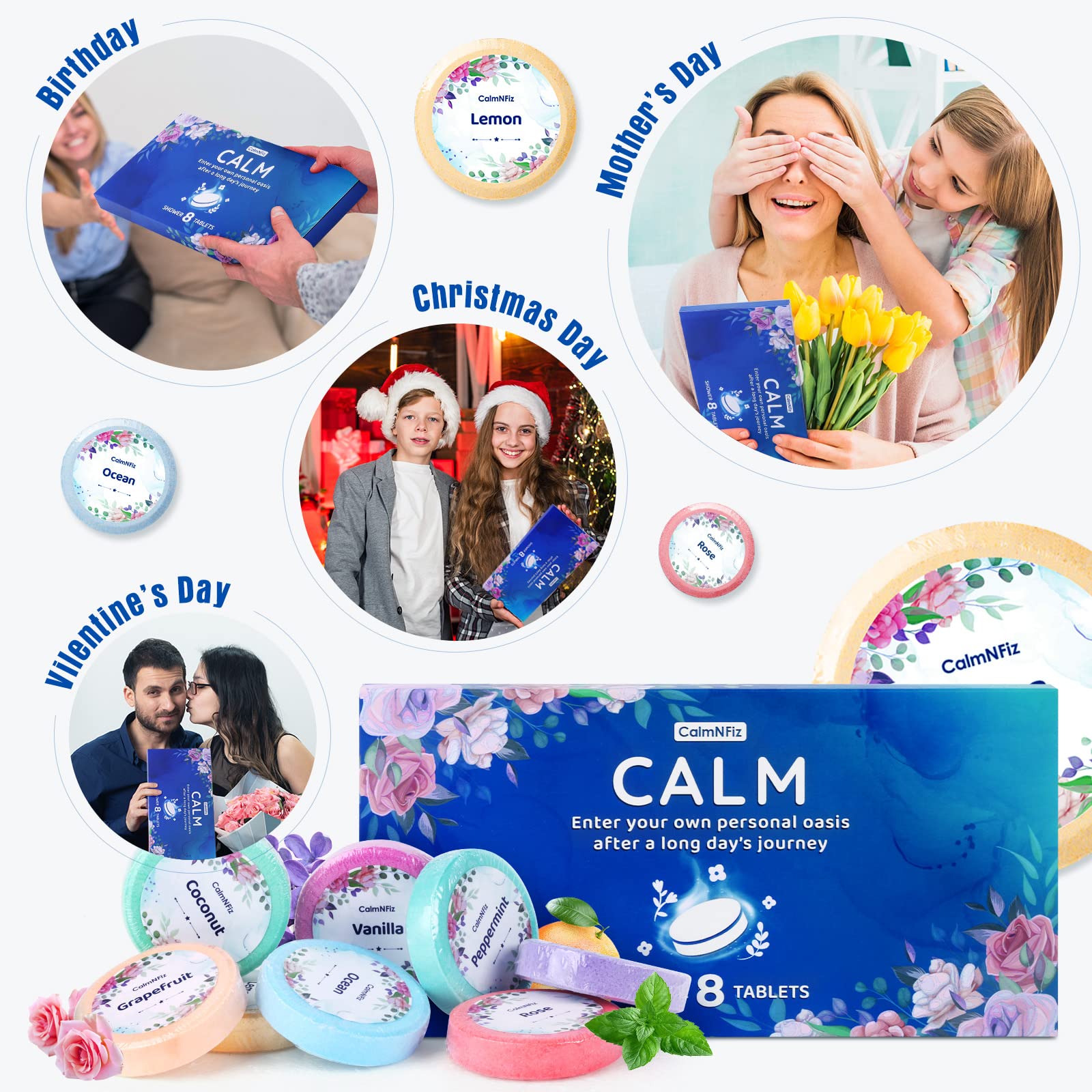 CalmNFiz tableta ducha vainilla: aroma cálido para confort personal.