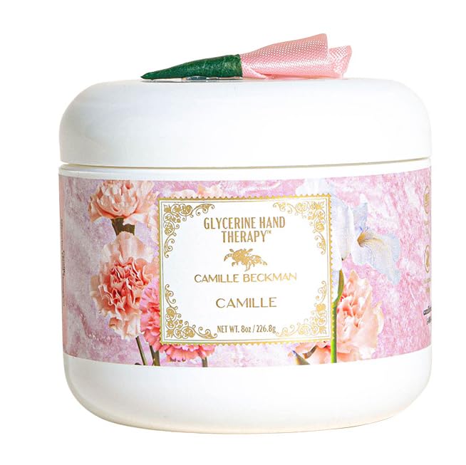Crema de manos Camille Beckman con glicerina, frasco de 8 onzas para hidratación diaria.