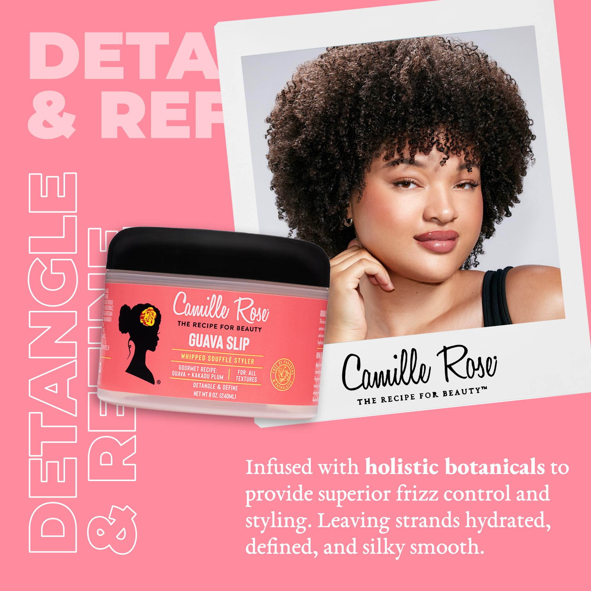 Camille Rose Guava Whipped Hair Cream – aplicación desde la raíz para control del frizz