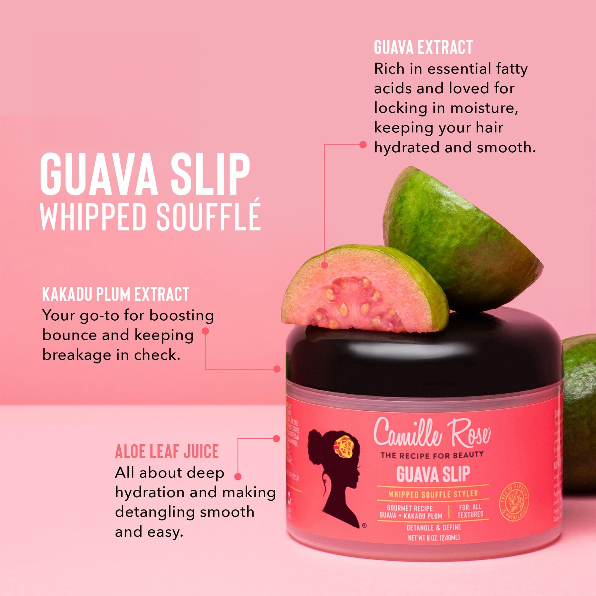 Camille Rose Guava Whipped Hair Cream – definición de rizos y brillo saludable