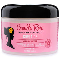 Camille Rose Curlaide mantequilla hidratante en tarro para cabello rizado.