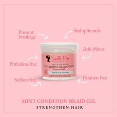 Camille Rose Mint Condition Braid Gel con aloe y musgo marino para nutrición capilar.