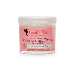 Camille Rose Mint Condition Braid Gel en frasco para hidratación y brillo suave.