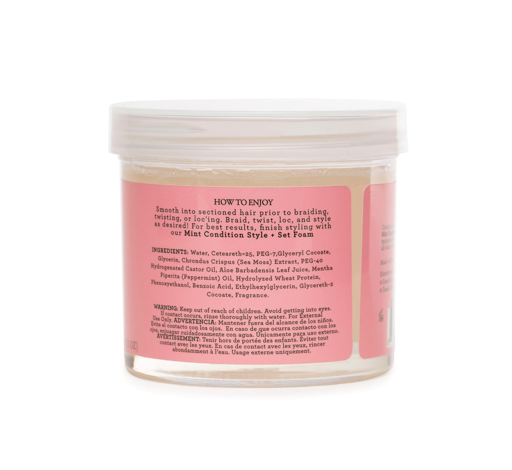 Camille Rose Mint Condition Braid Gel ideal para estilos protectivos como trenzas.