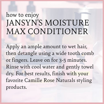 Camille Rose Moisture Max en cabello mojado ofrece hidratación inmediata.