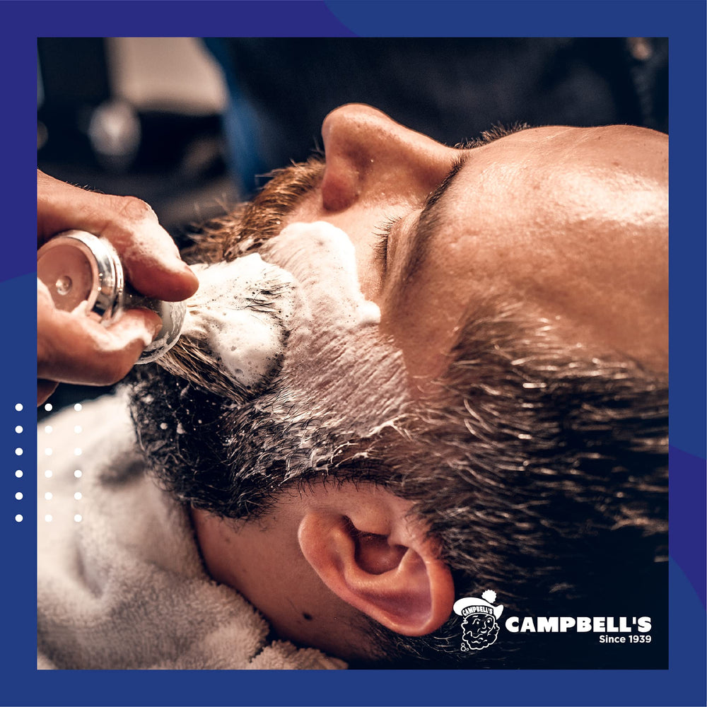 Historia de la marca Campbell’s desde 1939 para barberías profesionales.