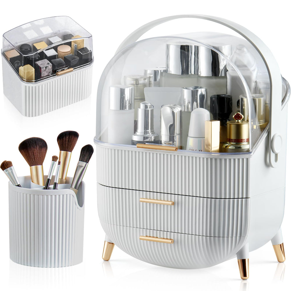 CANITORON Organizador de maquillaje con dos cajones para ordenar cosméticos.
