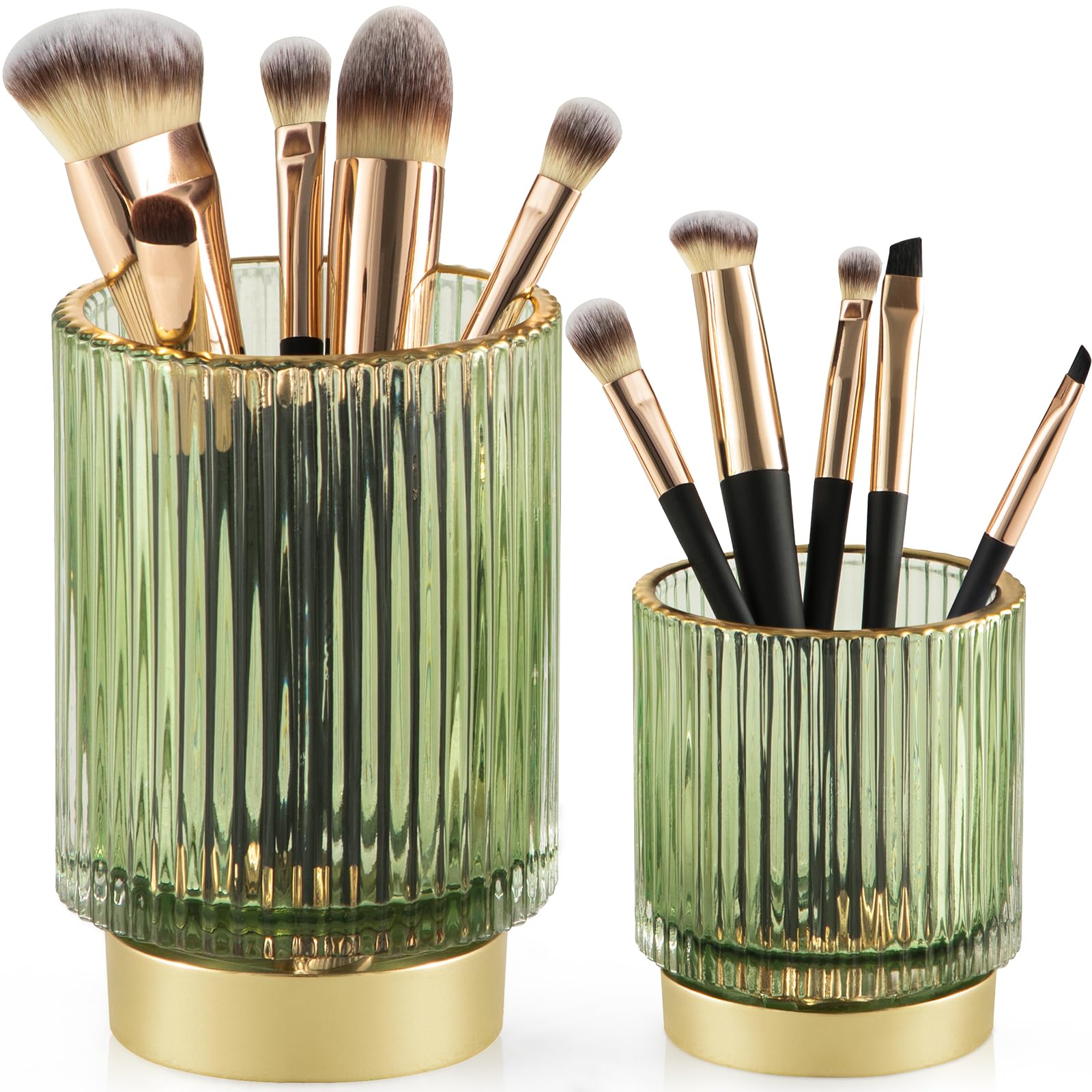 CANITORON portapinceles maquillaje, soporte de vidrio verde para brochas ordenadas.