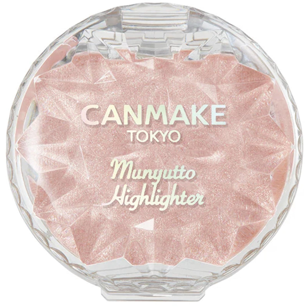 CANMAKE Munyutto iluminador polvo compacto cuarzo rosado para brillo natural.